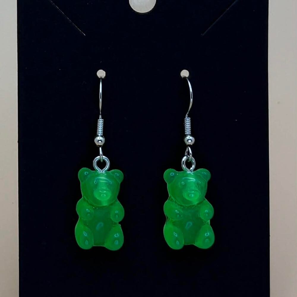 Green Gummy Bear Drop Earrings